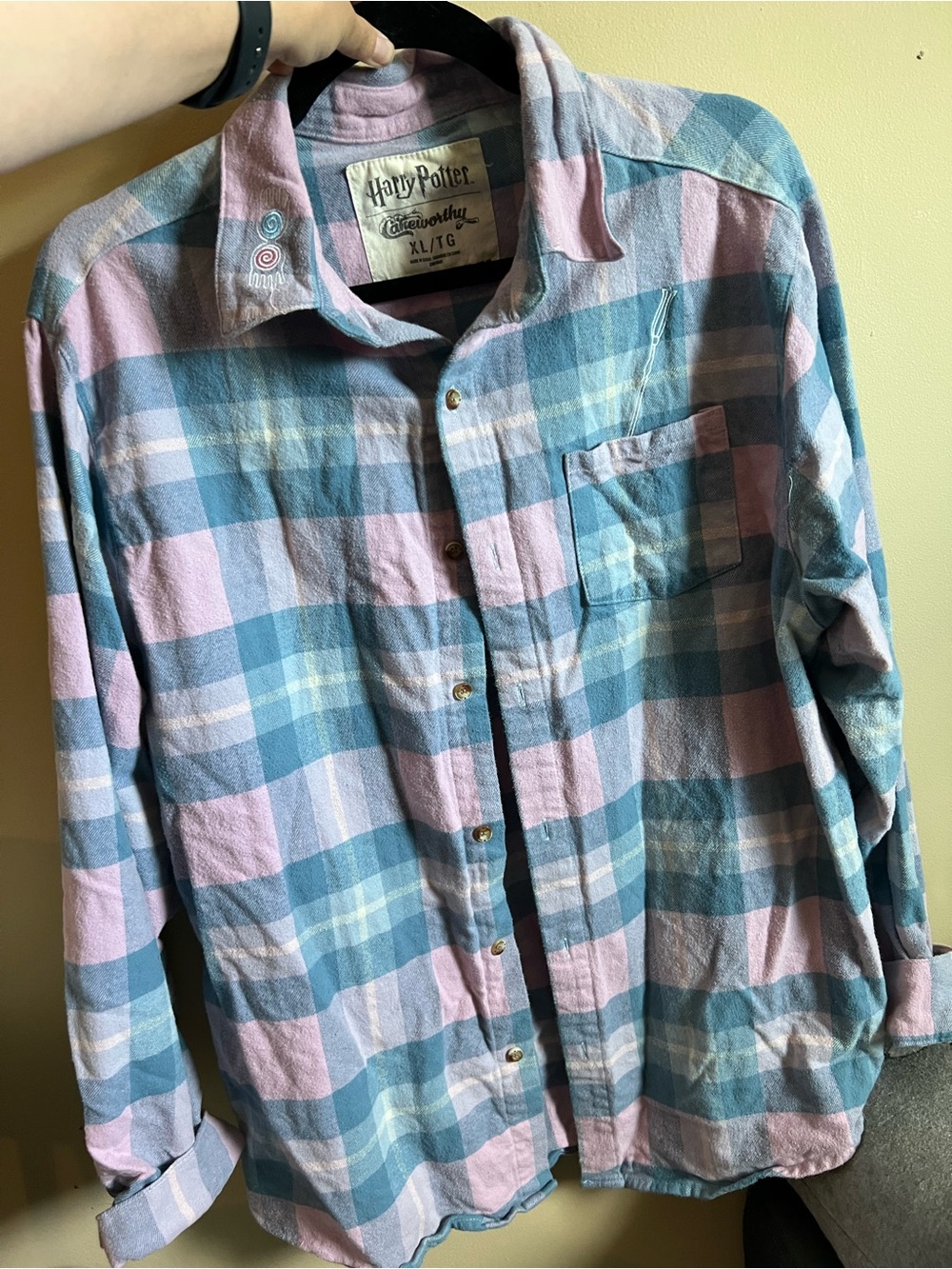 Cakeworthy - Harry Potter Pink & Blue Plaid Flannel Shirt - XL/1G